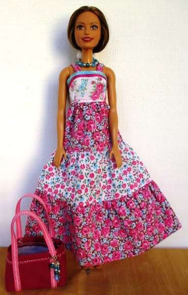 Barbie doll`s long tiered dress - deep pink