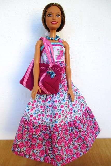 Barbie doll`s long tiered dress - deep pink