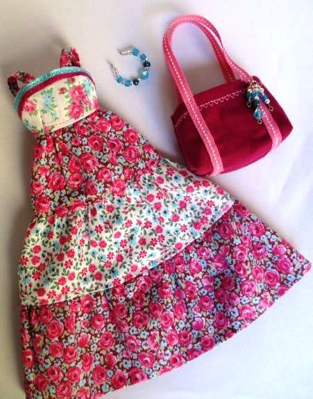 Barbie doll`s long tiered dress - deep pink