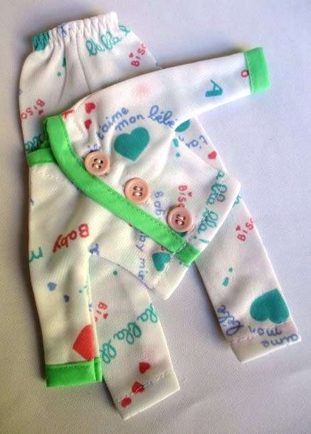 Barbie doll`s pyjamas - brushed nylon green trim