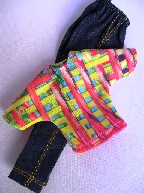 Barbie doll`s jeans and top - denim/ weave pattern