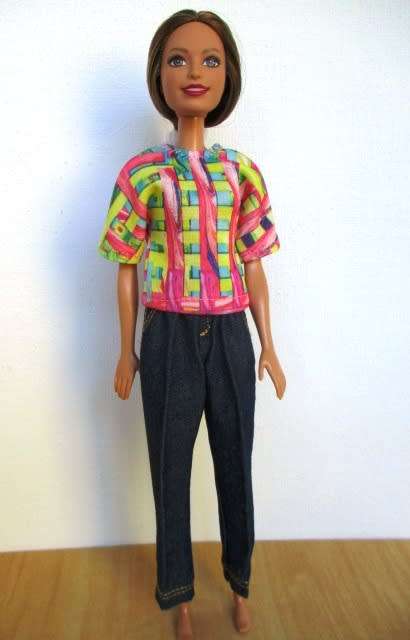 Barbie doll`s jeans and top - denim/ weave pattern
