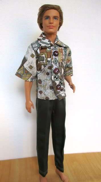 Ken doll`s pants and shirt with collar - green/brown