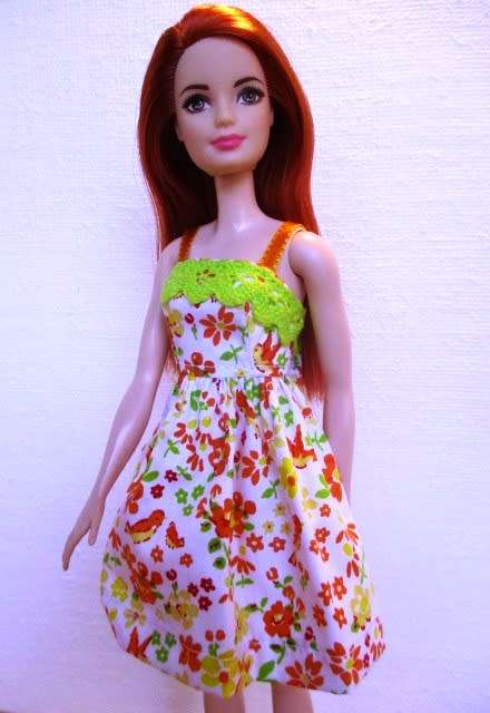 Barbie doll`s dress and pantie set - orange and lime