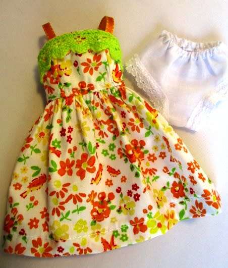 Barbie doll`s dress and pantie set - orange and lime