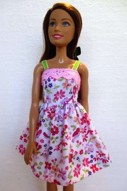 Barbie doll`s dress and pantie set - pink  print