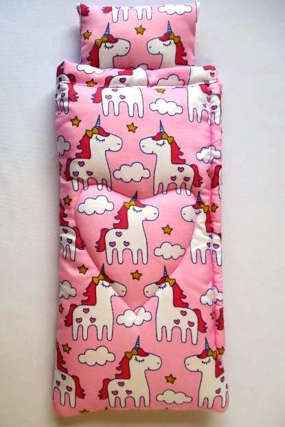 Barbie doll`s sleeping bag - unicorn clouds
