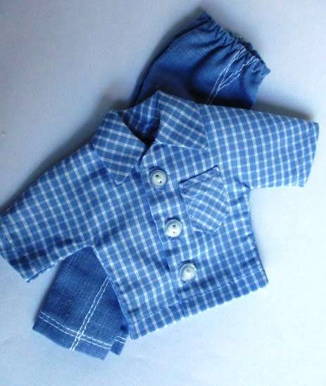Ken doll`s pants and shirt with collar - blue