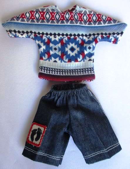 Ken doll`s shorts and t-shirt - denim/red and blue print