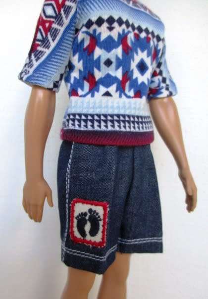 Ken doll`s shorts and t-shirt - denim/red and blue print