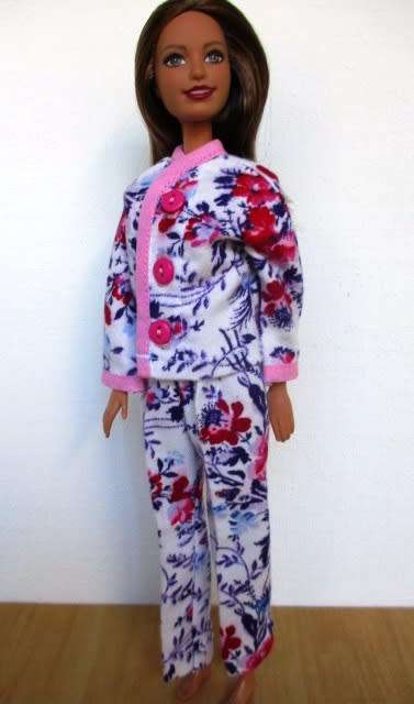 Barbie doll`s winter pyjamas - purple/pink floral