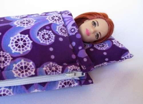 Barbie doll`s sleeping bag - purple snow trees REDUCED
