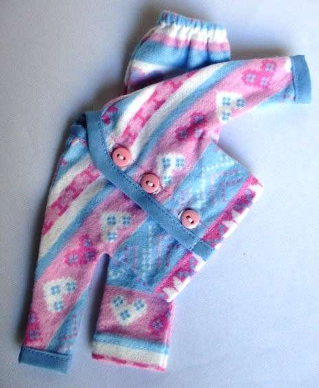 Barbie doll`s winter pyjamas - pink and blue heart and snowflake