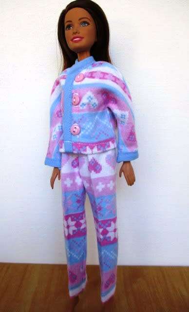 Barbie doll`s winter pyjamas - pink and blue heart and snowflake