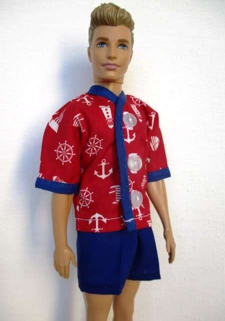 Ken doll`s summer pyjamas - nautical red