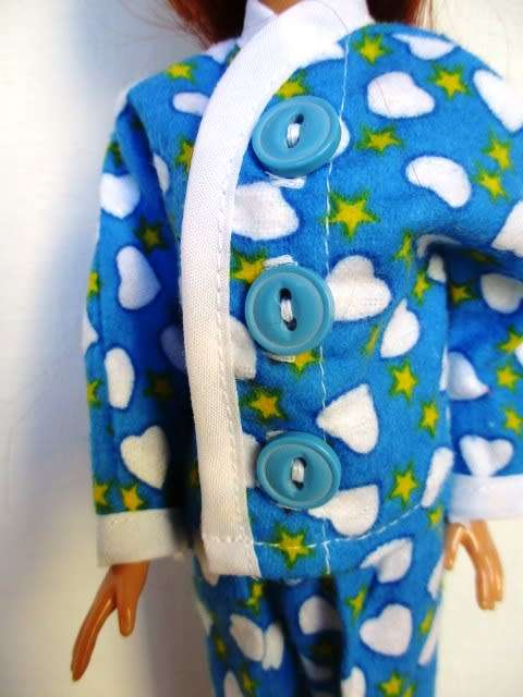 Barbie doll`s winter pyjamas - blue and white hearts