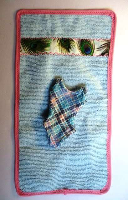 Barbie doll`s bathing costume and beach towel - blue check