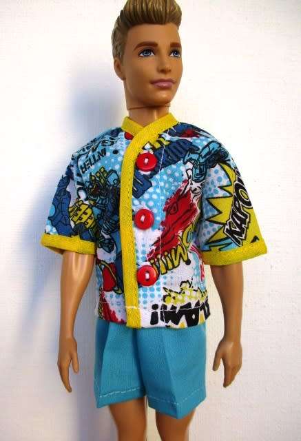 Ken doll`s summer pyjamas - robots turquoise/yellow