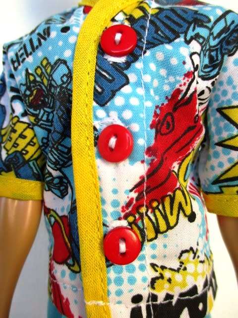 Ken doll`s summer pyjamas - robots turquoise/yellow