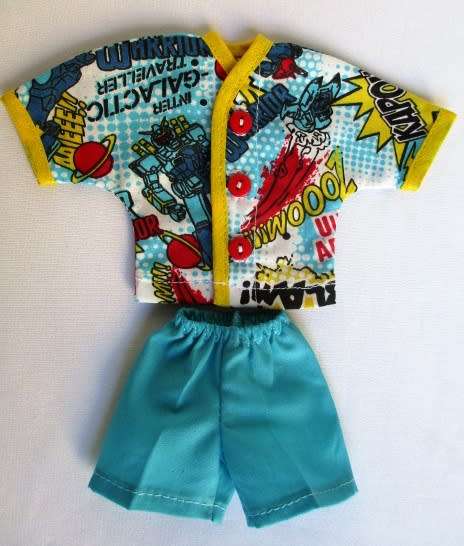 Ken doll`s summer pyjamas - robots turquoise/yellow