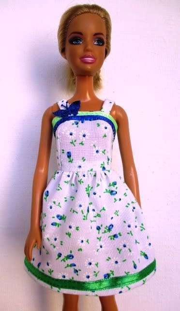 Barbie doll`s summer dress + panties - white/blue/green - butterfly
