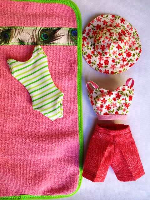 Barbie doll`s BEACH FUN set -costume/towel/shorts/top/sunhat