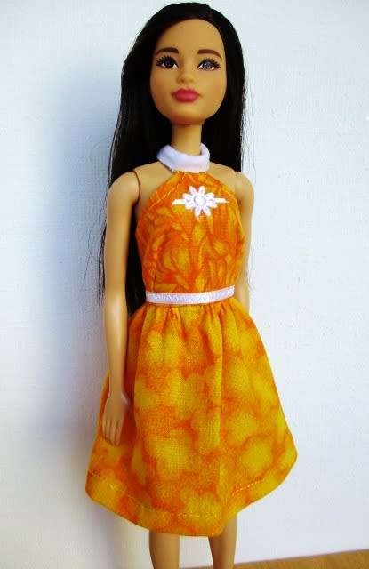 Barbie doll`s halter neck dress - yellow daisy