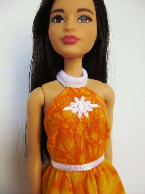 Barbie doll`s halter neck dress - yellow daisy