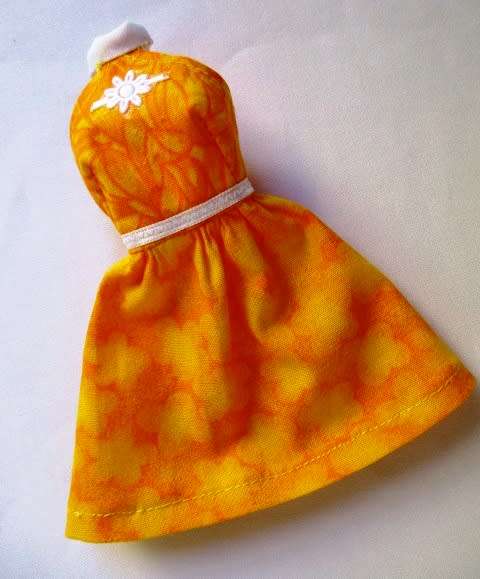 Barbie doll`s halter neck dress - yellow daisy