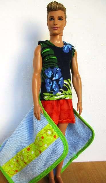 Ken doll`s beach set - swim shorts, muscle vest, beach towel