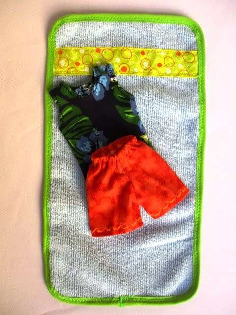 Ken doll`s beach set - swim shorts, muscle vest, beach towel