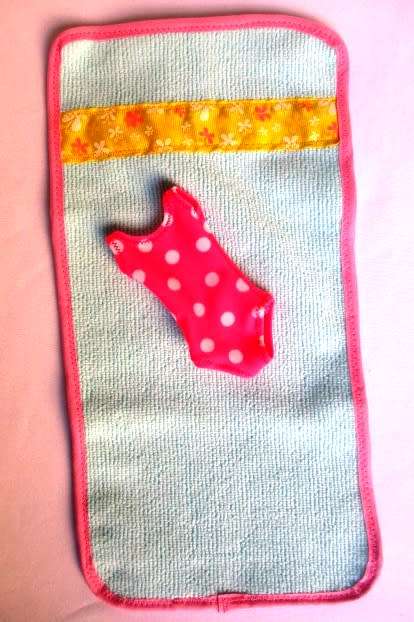Barbie doll`s bathing costume and beach towel - pink spot + turquoise
