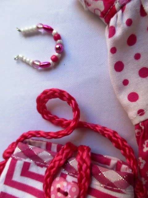 Barbie doll`s long dress plus bag and necklace - pink and white