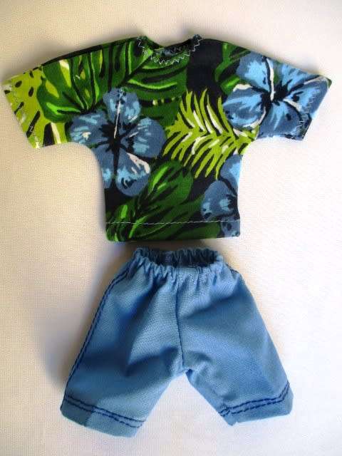 Ken doll`s shorts and tee - blue hibiscus