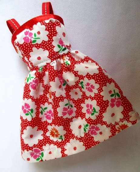 Barbie doll`s summer dress - red floral print