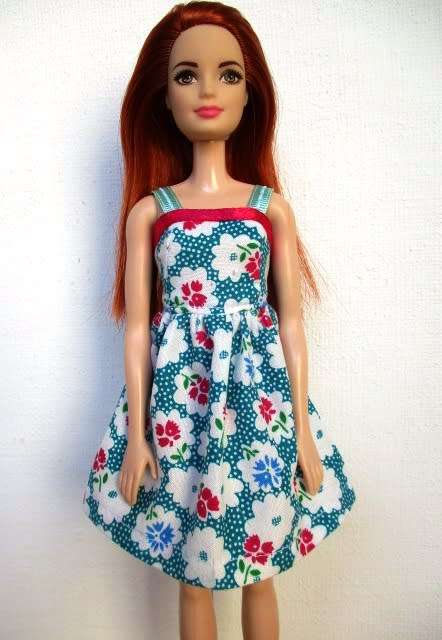 Barbie doll`s summer dress - turquoise floral print