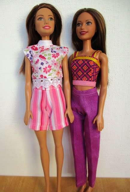 Barbie doll`s mix and match set - pants, shorts, two tops - pink/grape