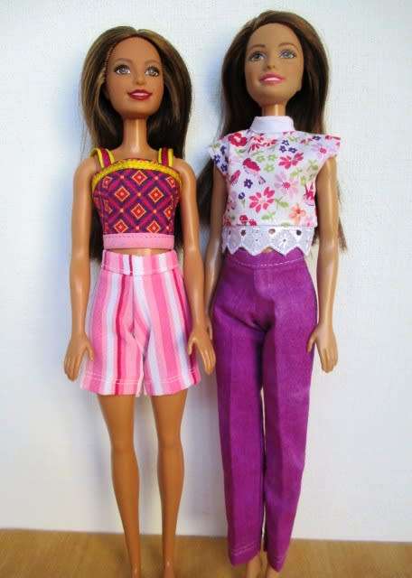 Barbie doll`s mix and match set - pants, shorts, two tops - pink/grape
