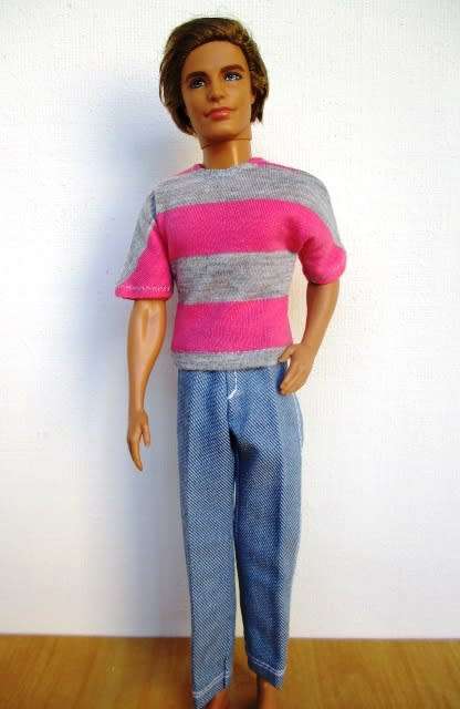 Ken doll`s denim pants and tee - pink stripe