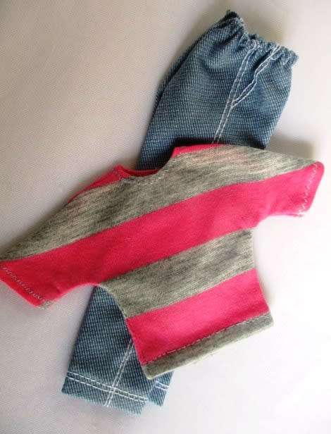 Ken doll`s denim pants and tee - pink stripe
