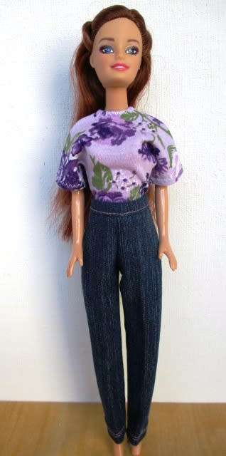 Barbie doll`s denim pants plus t-shirt - purple flower