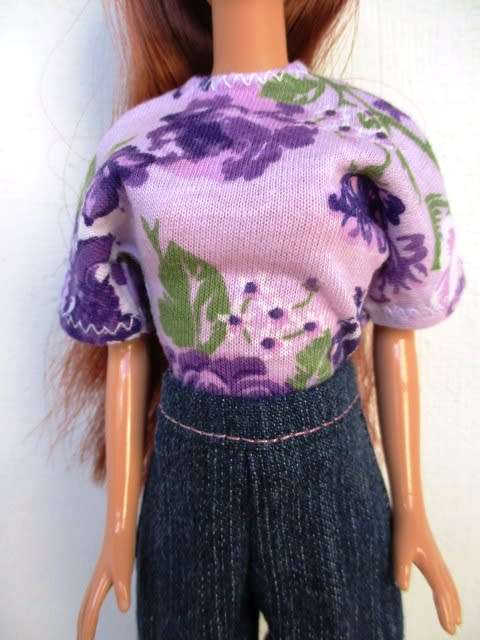 Barbie doll`s denim pants plus t-shirt - purple flower