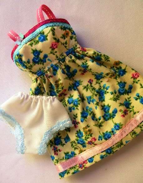 Barbie doll`s dress and pantie set - turquoise/yellow