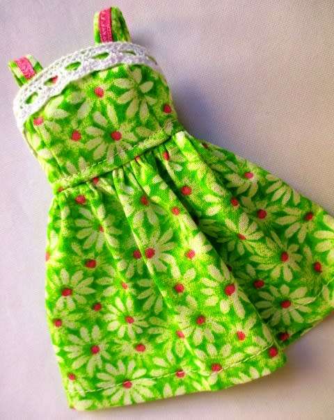 Barbie doll`s summer dress - lime green daisy