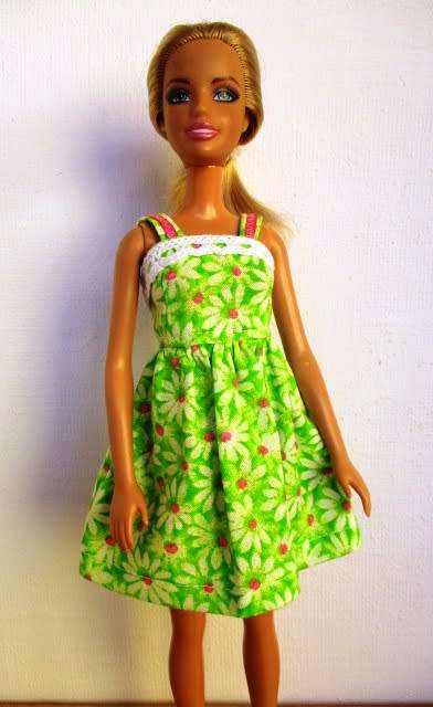 Barbie doll`s summer dress - lime green daisy