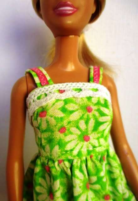 Barbie doll`s summer dress - lime green daisy