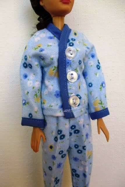 Barbie doll`s winter pyjamas - blue floral print