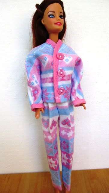 Barbie doll`s winter pyjamas - pink and blue snowflake