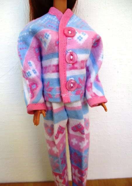 Barbie doll`s winter pyjamas - pink and blue snowflake
