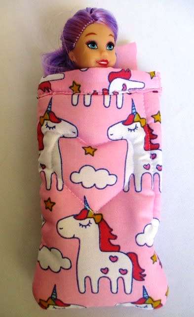 Mini doll`s sleeping bag to fit Chelsea (15cm)doll - unicorn pink
